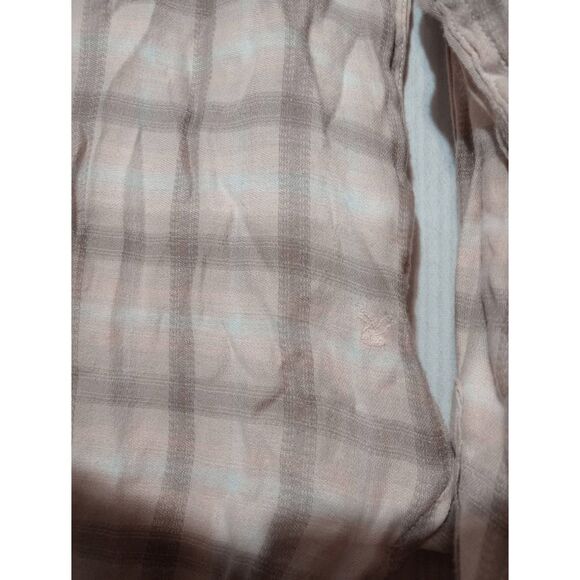 American Eagle Shirt Ladies Small Pink Gray Flannel Button Front - Picture 4 of 8